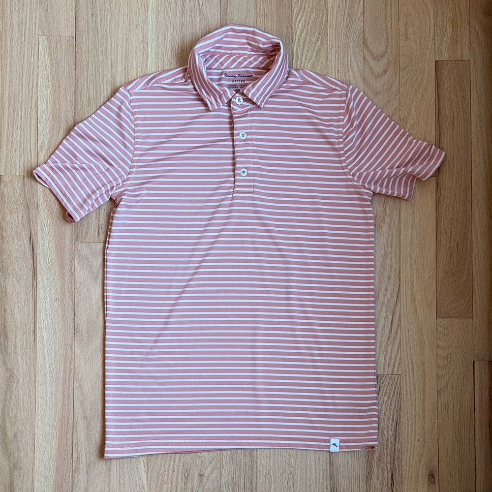 Tommy Bahama Kids Pink and White Polo